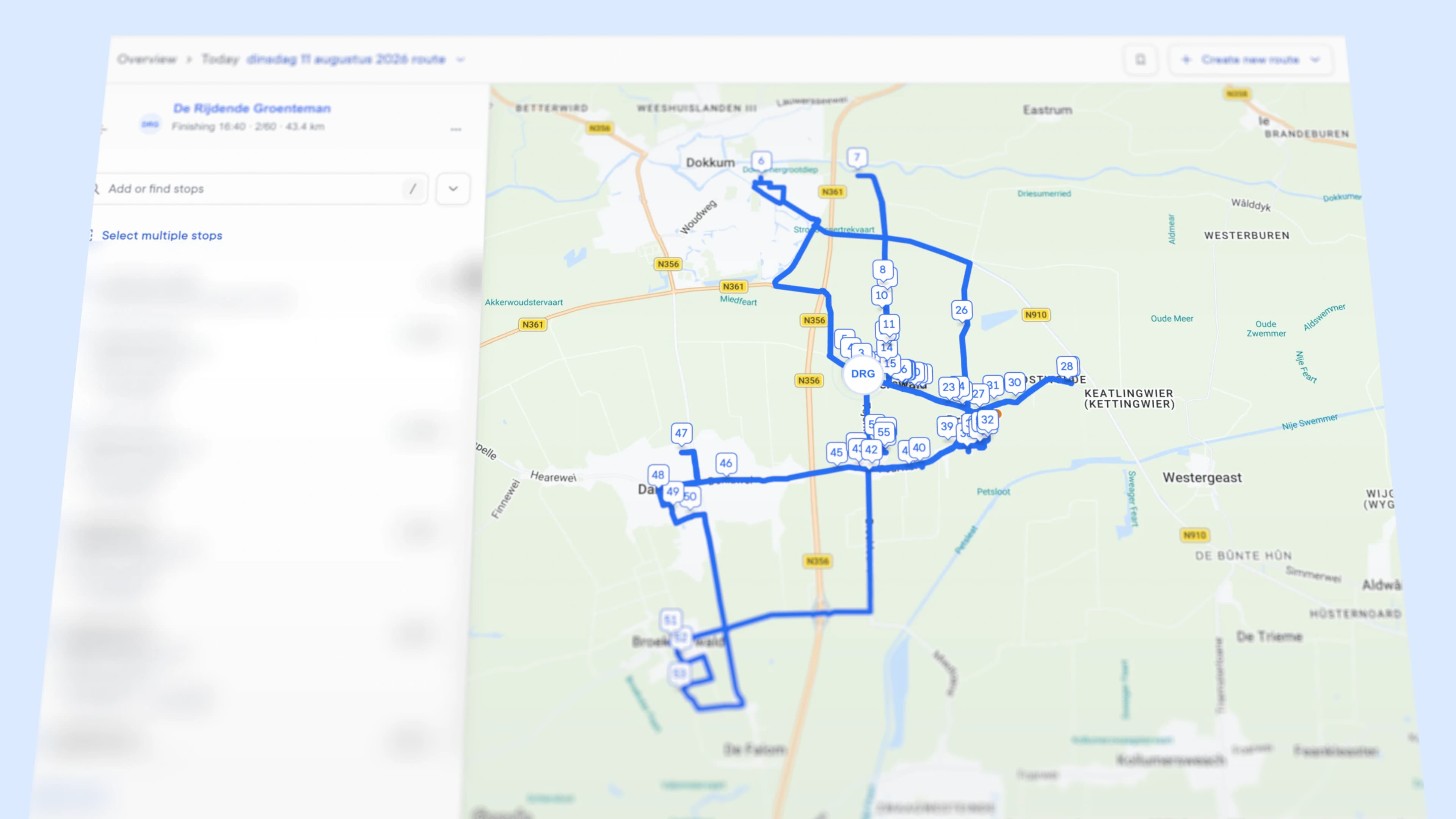 De geoptimaliseerde bezorgroute van De Rijdende Groenteman in Spoke.
